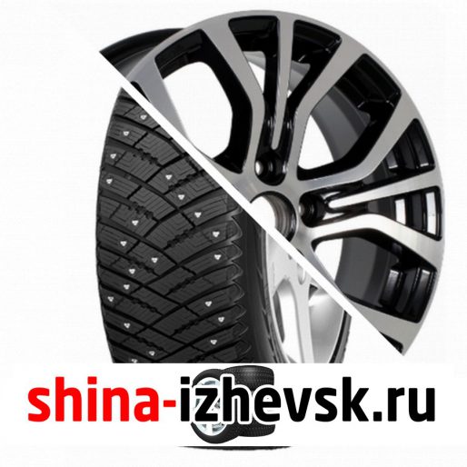 Колесо в сборе Goodyear Ultra Grip Ice Arctic 215/65 R16 T 98 + КиК Серия Реплика КС736 (ZV 16_ ix35) 6.5xR16 5×114.3 ET45 DIA67.1 Черный глянцевый с полированными элементами лицевой поверхности в Ижевске